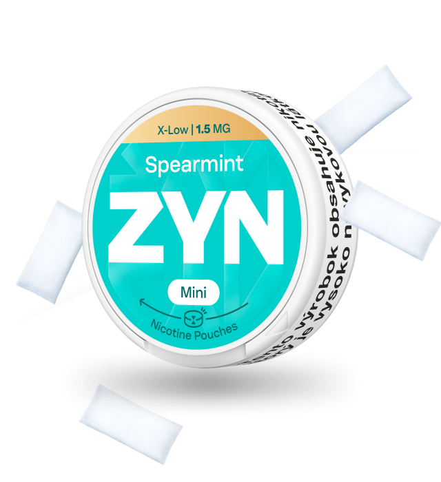 Krabička ZYN Spearmint s viditeľnými nikotínovými vrecúškami