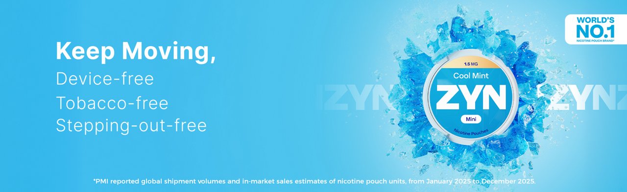 Keep moving, device-free, tobacco-free, stepping-out - free. WORLD'S NO. 1 NICOTINE POUCH BRAND *PMI сообщила о глобальных объемах поставок и оценках продаж никотиновых подушечек на рынках за период с января 2025 до декабря 2025 года.