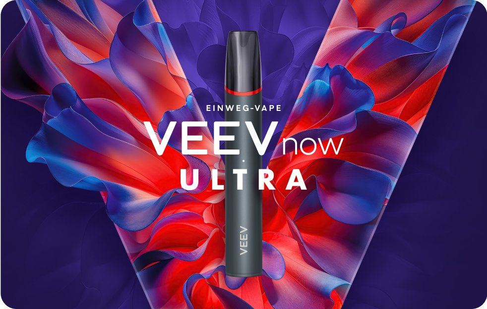 VEEV now ultra Device und lila Hintergrund