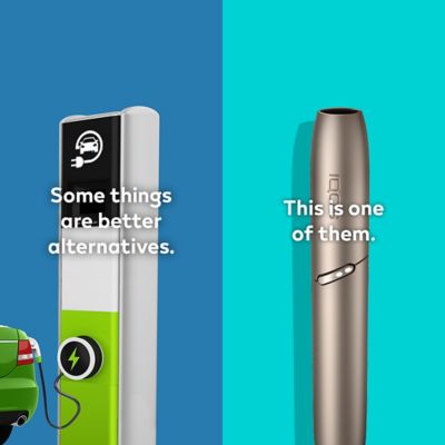 Lit cigarette end compared to IQOS HEETS stick in IQOS 3 DUO holder.