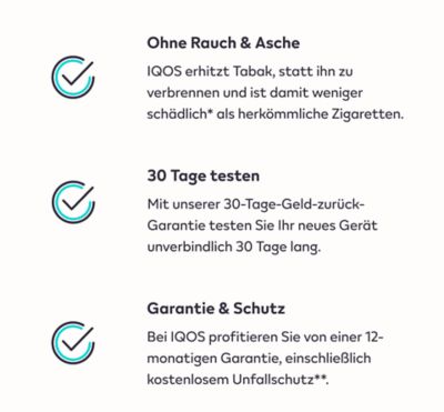 IQOS Vorteile in einer Liste aufgereiht