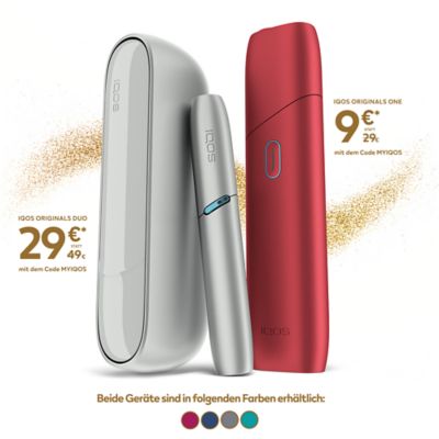 Silberner IQOS Duo steht neben scalet IQOS One vor einem weißen Hintergrund