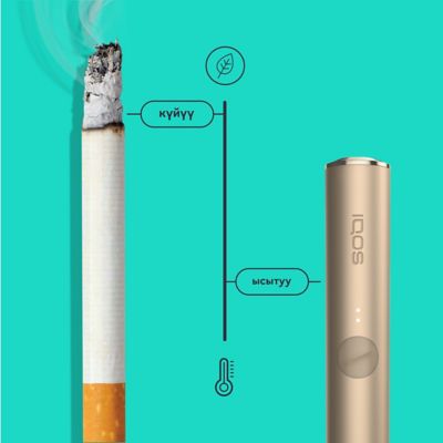 Illustration of IQOS heat-not-burn device temperature functioning at 350°C.