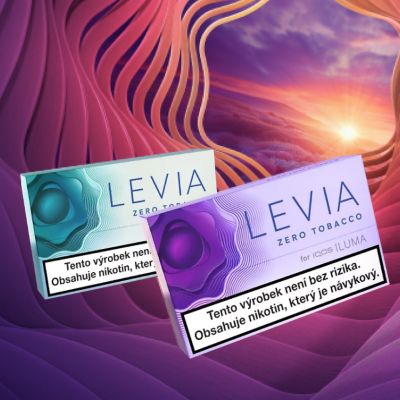 Krabičky LEVIA na pozadí se západem slunce