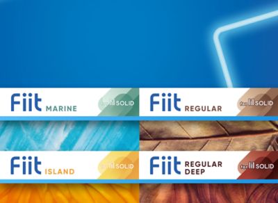 4 příchutě náplní Fiit na modrém pozadí