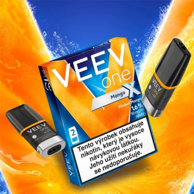 Krabička VEEV ONE X s příchutí tropického manga.