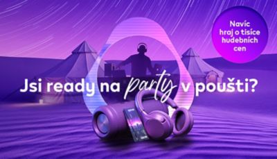 Ilustrace DJ na poušti s logem IQOS a hudebními cenami.