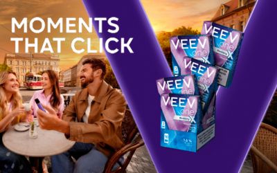 karton náplní VEEV ONE s motivem kampaně Moments that clicks