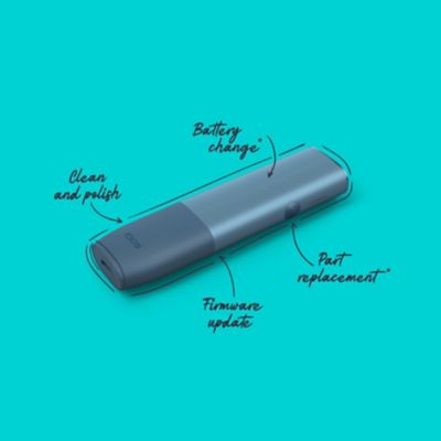 IQOS Originals Duo heated tobacco device in 4 vibrant colors: turquoise, red, silver and black.	