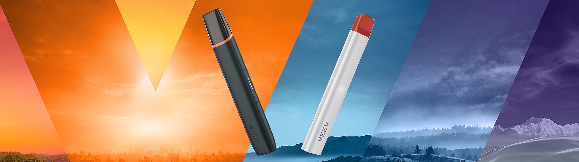 VEEV ONE and VEEV NOW vaping devices on the promotional banner