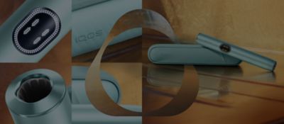 Eine Collage zeigt das IQOS ILUMA i PRIME in Breeze Blue aus unterschiedlichen Perspektiven