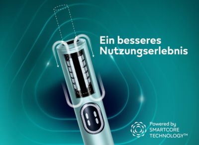 Schnittansicht eines IQOS ILUMA i Geräts mit eingesetztem Stick, sichtbarerer Induktionseinheit und Touchscreen.