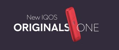 New IQOS Originals One banner and heated tobacco device in red color.