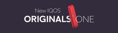 New IQOS Originals One banner and heated tobacco device in red color.