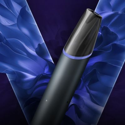 VEEV NOW ULTRA black and violet device on a violet V logo