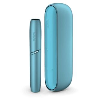 IQOS Originals Duo heated tobacco holder and pocket charger in turquoise color.