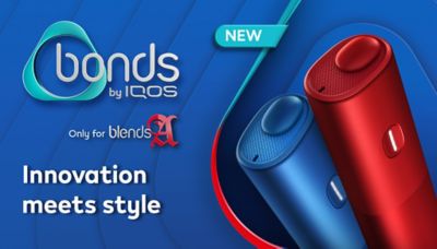 Side banner for the new BONDS by IQOS heated tobacco device only used for BLENDS A. 