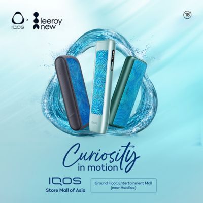 IQOS devices featured in the IQOS Store Mall of Asia store reopening campaign with artist Leeroy New and Curiosity in Motion creative concept