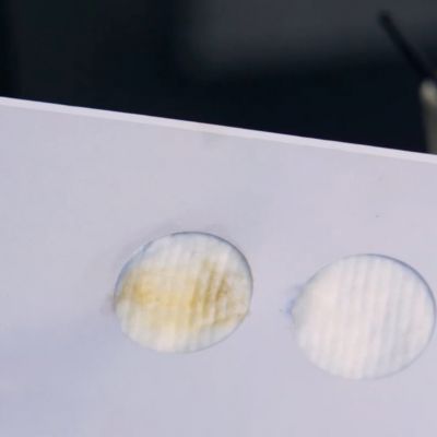 Close up of a residue sample card.