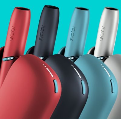 4 vibrant colors to discover for the new IQOS Originals Duo heated tobacco device: turquoise, red, silver and black.