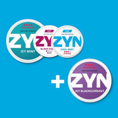 3+1 ZYN krabičky na modrom pozadí