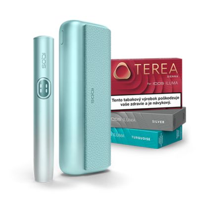 IQOS ILUMA i v Breeze Blue farbe s TEREA krabičkami