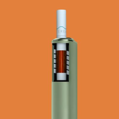 A Moss Green IQOS ILUMA ONE with a TEREA stick inserted.