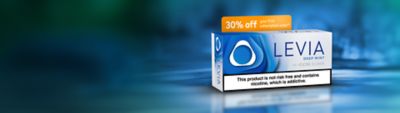 Levia package infront of a blue background 30% off first subscription