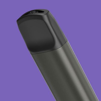 VEEBA disposable vape device: mouthpiece detail with purple background
