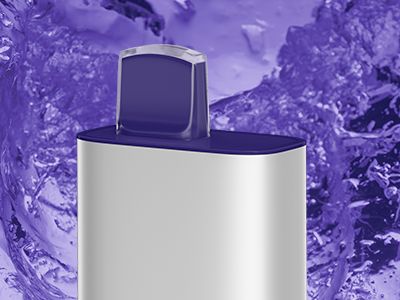 Primer plano del dispositivo VEEV NOW sobre un fondo azul