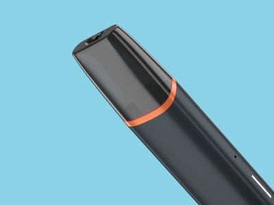 Close up of VEEV ONE vape mouthpiece on a blue background