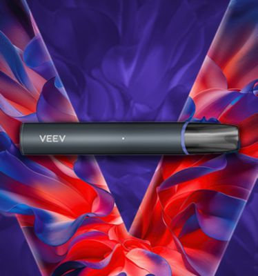 VEEV now ULTRA device on a vibrant V logo background