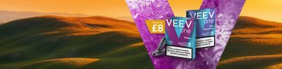 VEEV ONE promotional banner in orange and purple