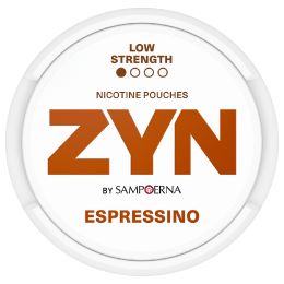 ZYN ESPRESSINO Mini - white and brown nicotine pouch can