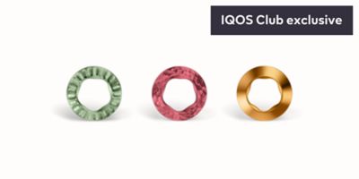 drei geschliffene Ringe in drei Farben: Moss Green, Radiant Red, und Orange.