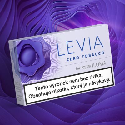 Krabička LEVIA na fialovém pozadí.