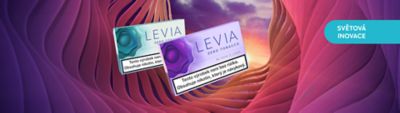 2 balení náplní bez tabáku LEVIA pro IQOS ILUMA na zvlněném fialovo-růžovém pozadí