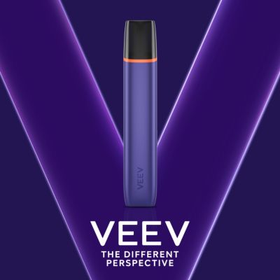 Ein VEEV ONE Gerät for einem lila Hintergrund mit dem Slogan VEEV The Different Perspective