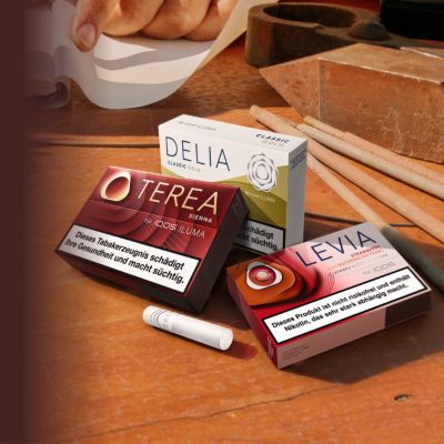 Ein TEREA, DELIA und LEVIA Pack auf einem Tisch