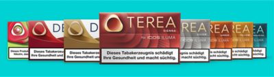 Range of TEREA, DELIA and LEVIA packs on Teal background
