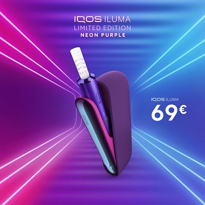 Ein IQOS ILUMA PRIME Kit in der Neon Purple Limited Edition