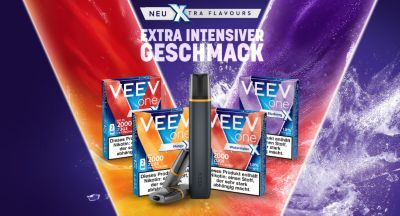 VEEV ONE Kit in Schwarz mit den neuen vier Extra Flavours.