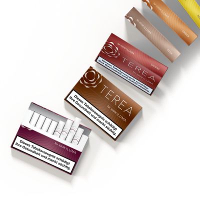 TEREA Tabaksticks auf türkisen Hintergrund