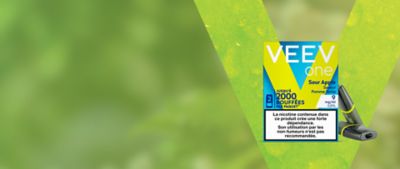 Bannière avec la nouvelle saveur Pomme Verte. Il est écrit « UNIQUEMENT EN LIGNE » puis « NOUVELLE SAVEUR POMME VERTE, disponible en 9mg» ainsi qu’un bouton cliquable « J’achète »