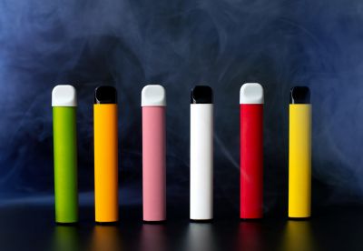 Set of colorful disposable electronic cigarettes