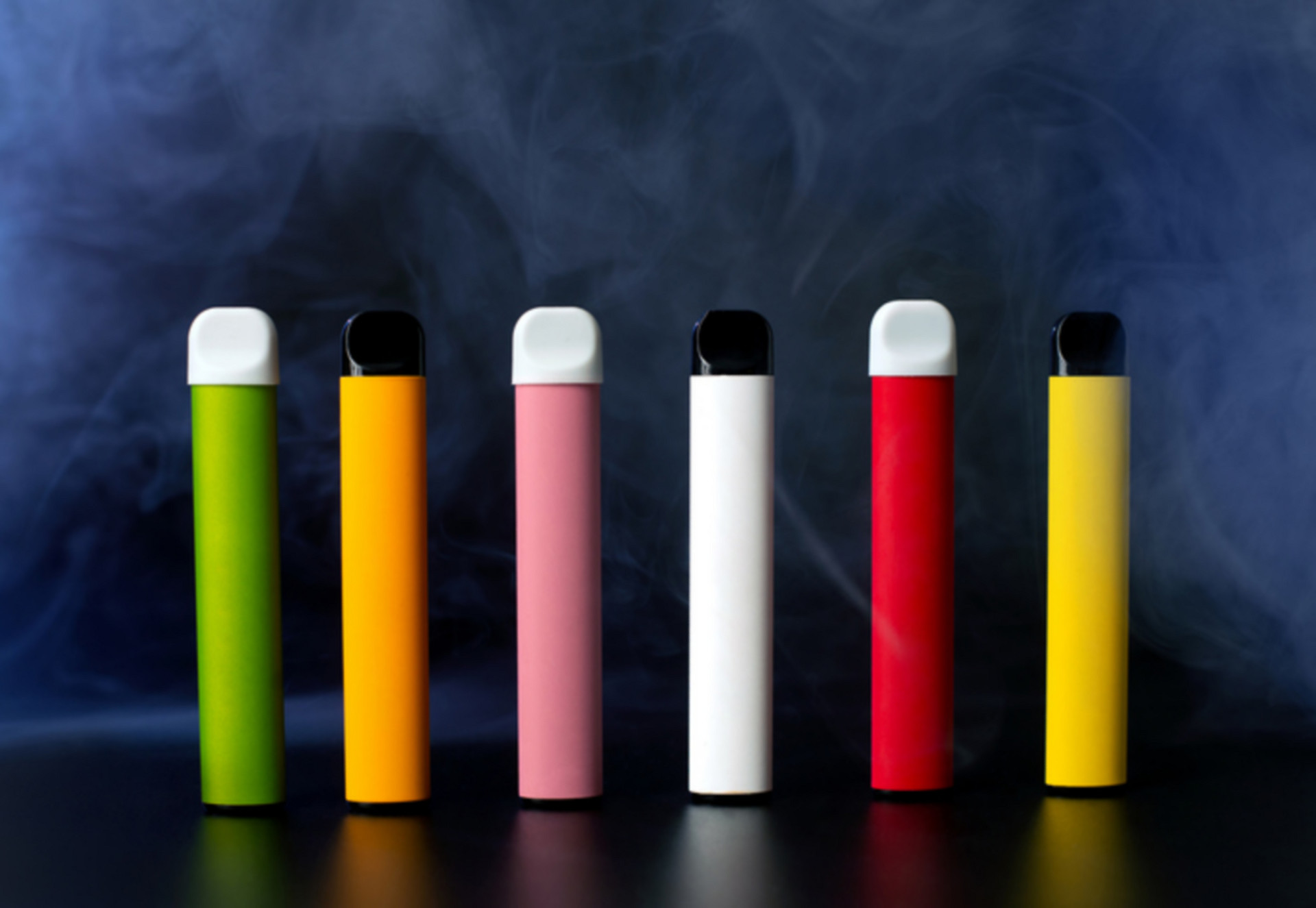 Set of colorful disposable electronic cigarettes