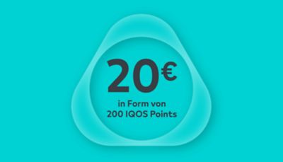 Eine dreieckige Form mit der Inschrift 20 € in Form von 200 IQOS Points.