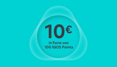 Eine dreieckige Form mit der Inschrift 10 € in Form von 100 IQOS Points.
