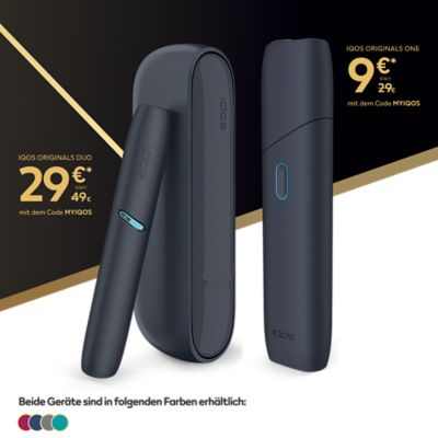 IQOS Orginal Black Friday Angebot 2025 zwei schwarzes DUO und One Geräte stehen neben einandner