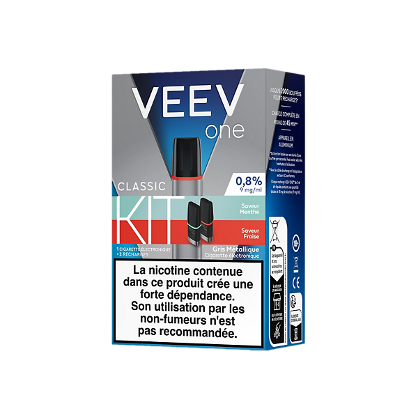 Kit VEEV ONE 2 pods Saveurs Menthe & Fraise 9mg   Kit VEEV ONE 2 pods Saveurs Menthe & Fraise 9mg
